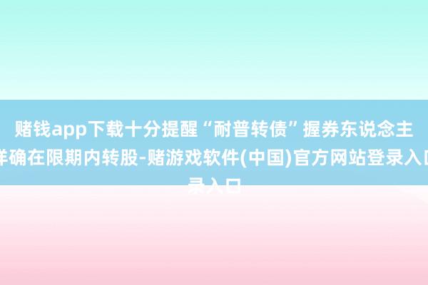 赌钱app下载十分提醒“耐普转债”握券东说念主详确在限期内转股-赌游戏软件(中国)官方网站登录入口